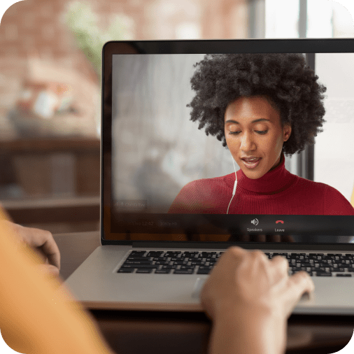 A student attending a lecture using RingCentral Webinar