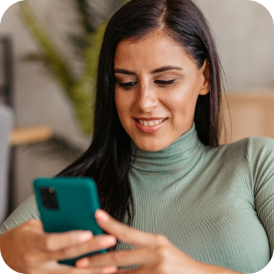 A woman using the RingCentral app on her mobile phone